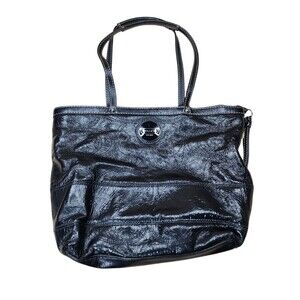 Coach Signature Stitched‎ Black Leather Hand Bag Purse D1193 F15142